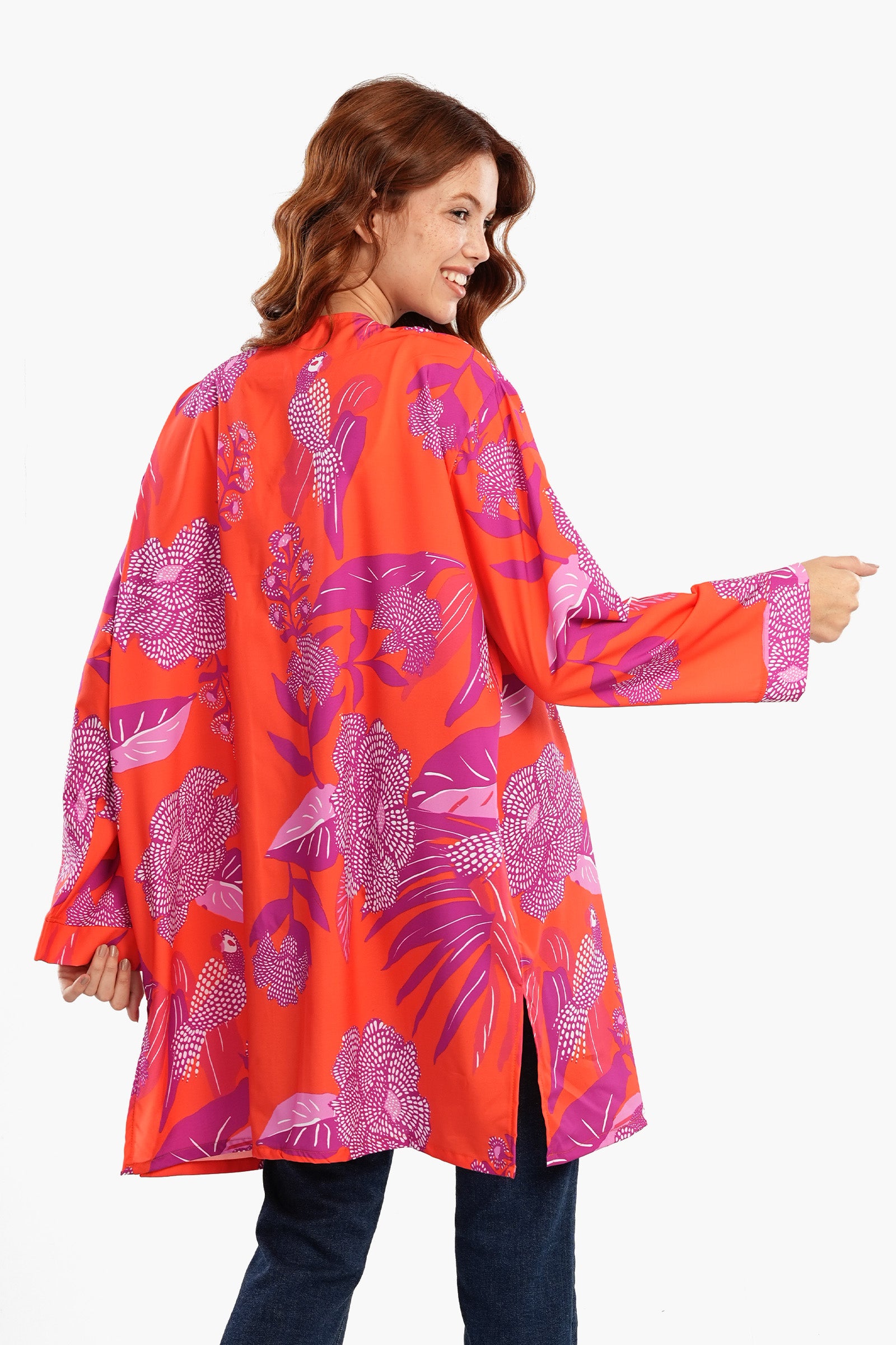 Orange Kimono with Purple Print