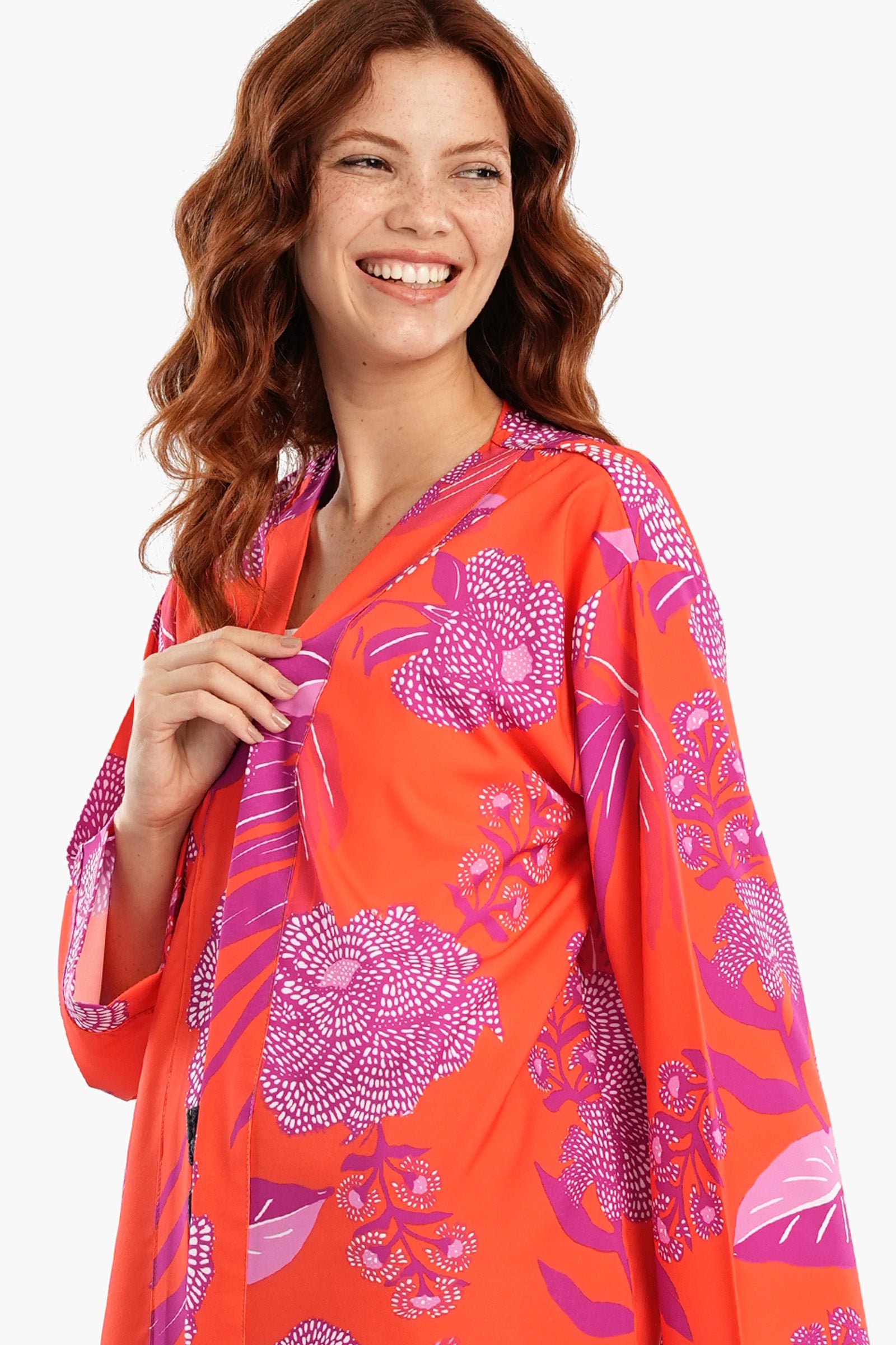 Orange Kimono with Purple Print