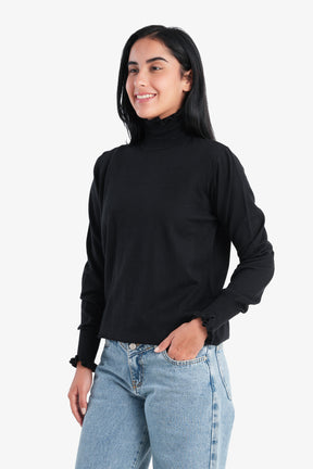 Pullover with Ruffled Neck & Cuffs