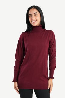 Pullover with Ruffled Neck & Cuffs