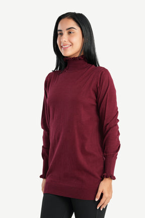 Pullover with Ruffled Neck & Cuffs