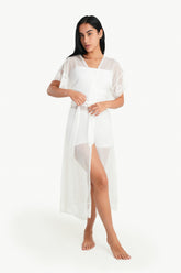 Organza Dotted Robe with Lace