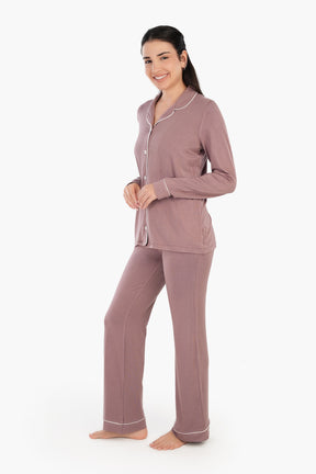 Viscose Contrast Piping Pyjama Set