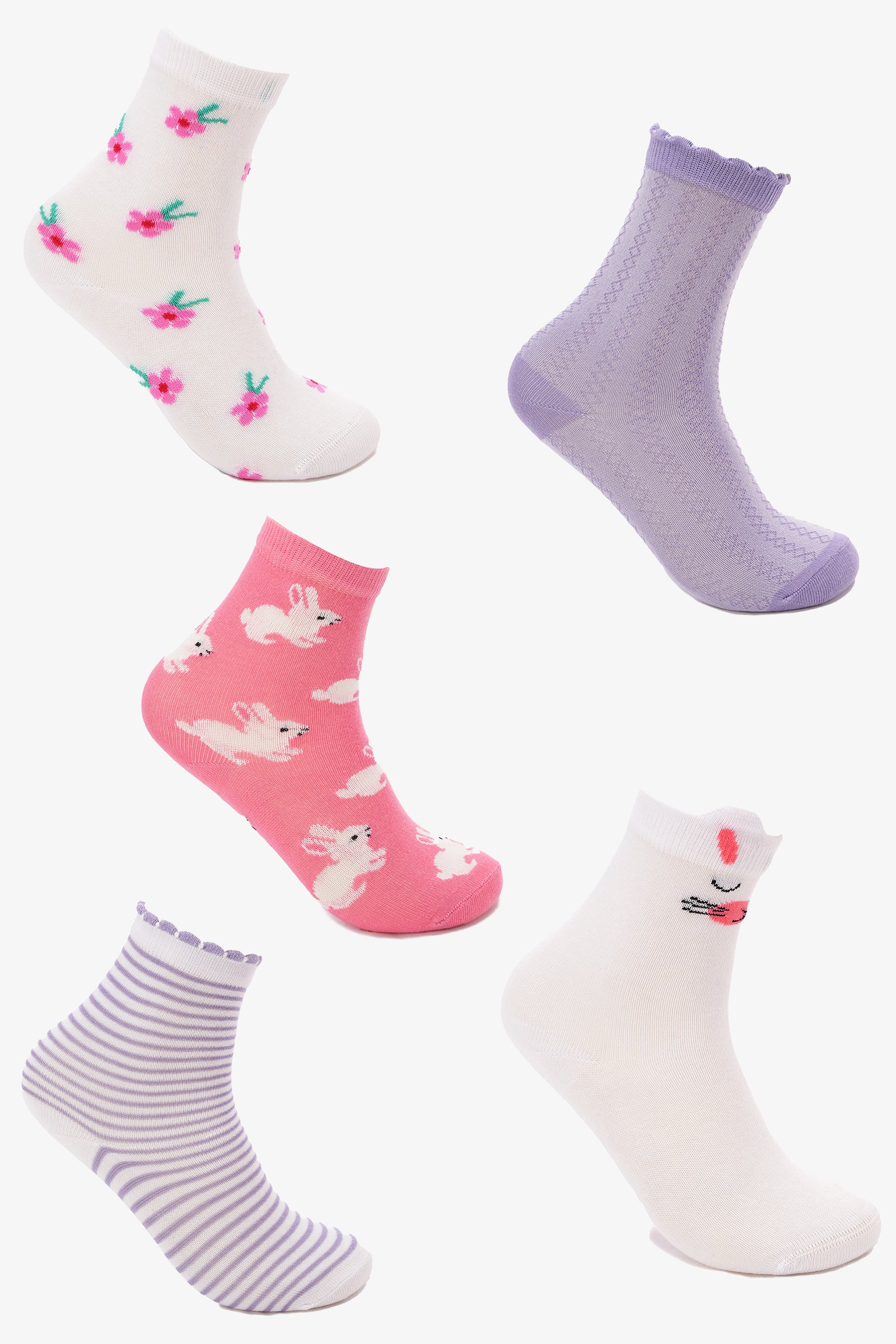 Girly Cotton Socks - 5 Pairs