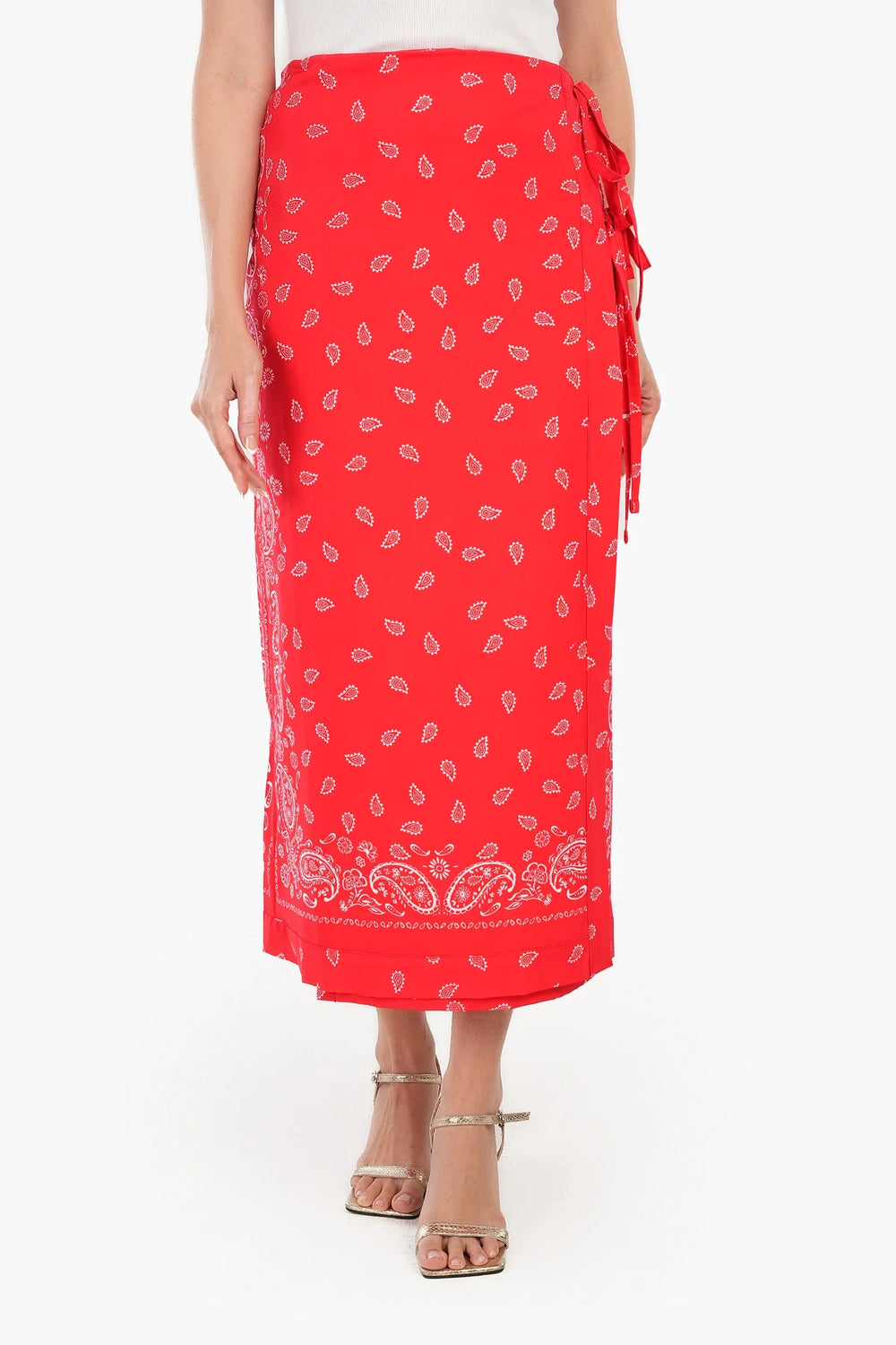 Printed Red Wrap Skirt