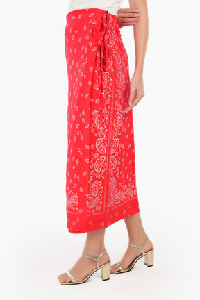 Printed Red Wrap Skirt