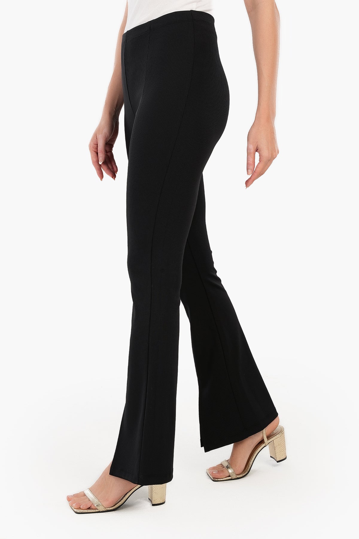 Black Ribbed Flare Pants