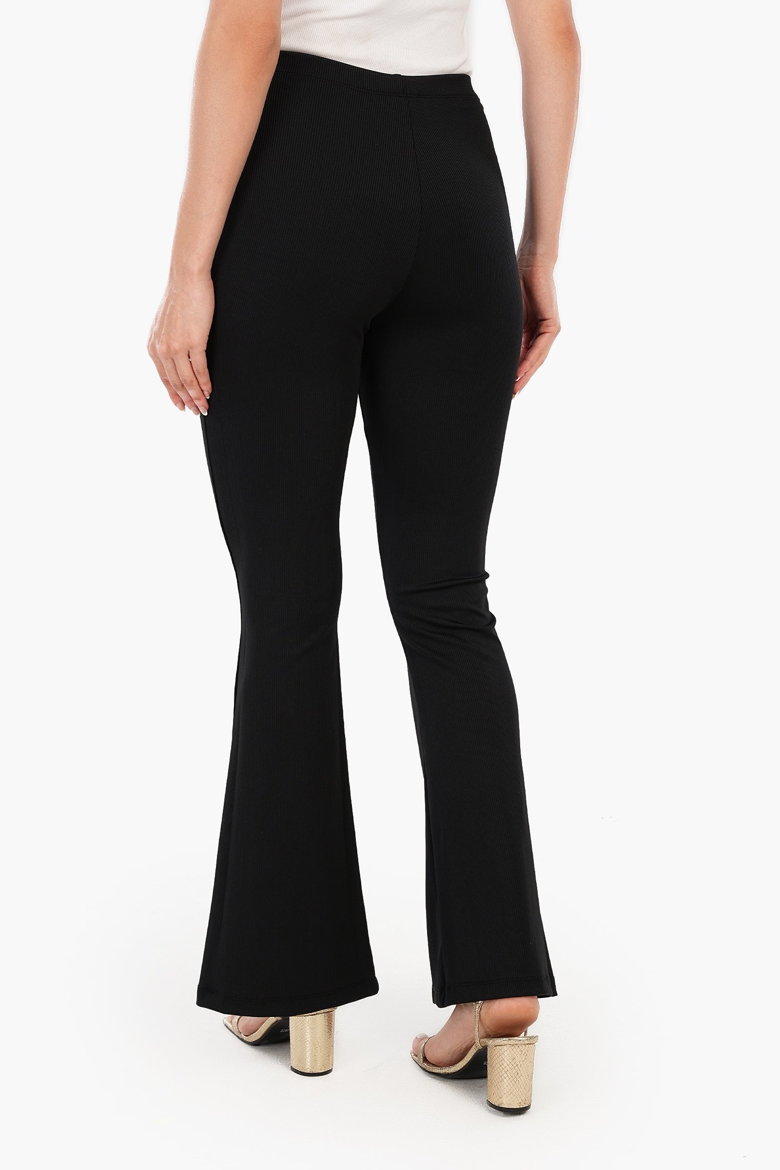 Black Ribbed Flare Pants