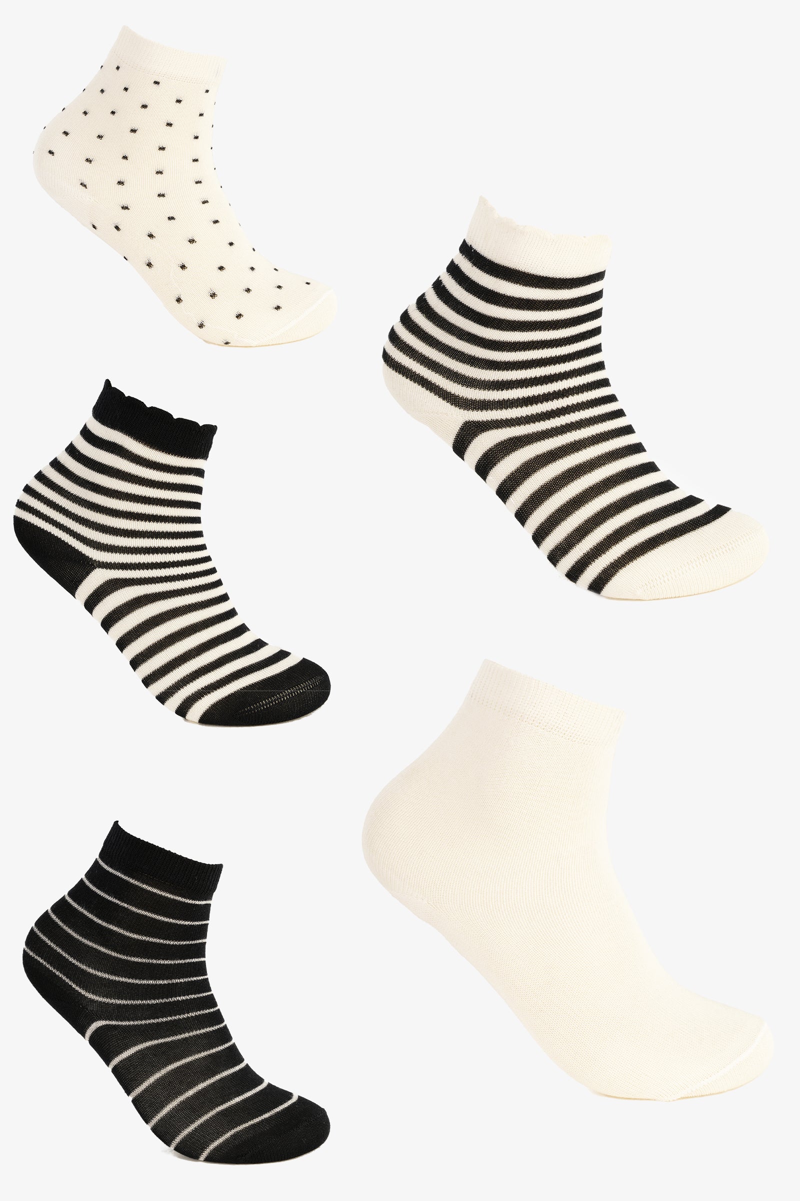 Girly Striped & Dotted Socks - 5 Pairs