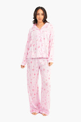 Striped Printed Pink Pyjama Set