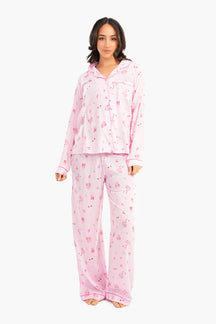 Striped Printed Pink Pyjama Set