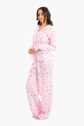 Striped Printed Pink Pyjama Set