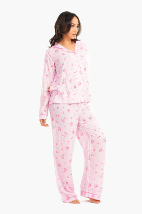 Striped Printed Pink Pyjama Set