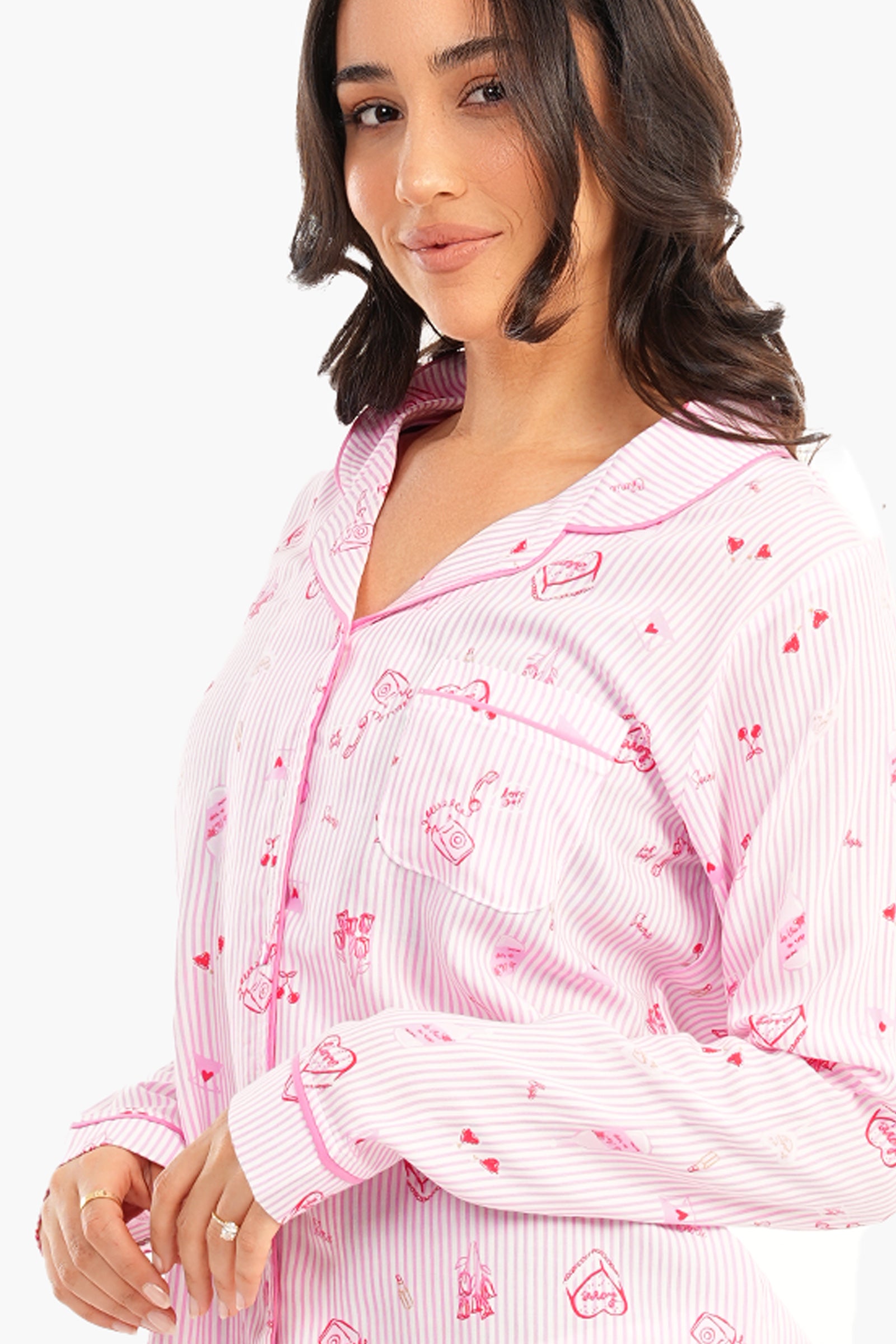 Striped Printed Pink Pyjama Set