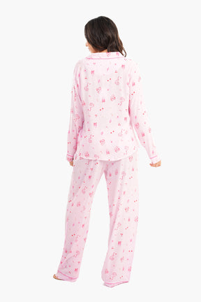 Striped Printed Pink Pyjama Set