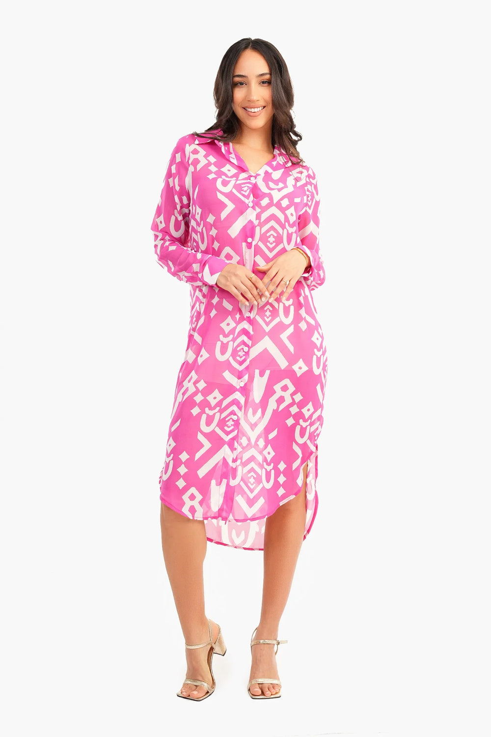 فستان مطبوع بتصميم قميص شيفون