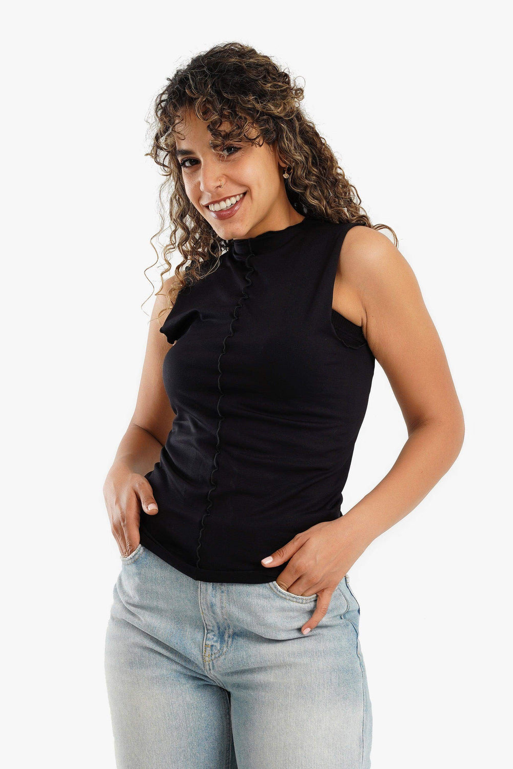 Vertical Piping Sleeveless Top - Carina - كارينا