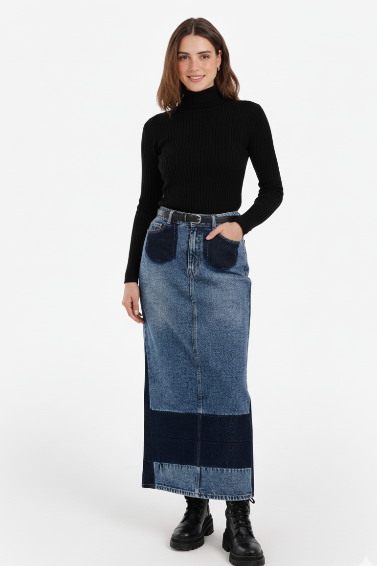 Two-Tone Denim Skirt