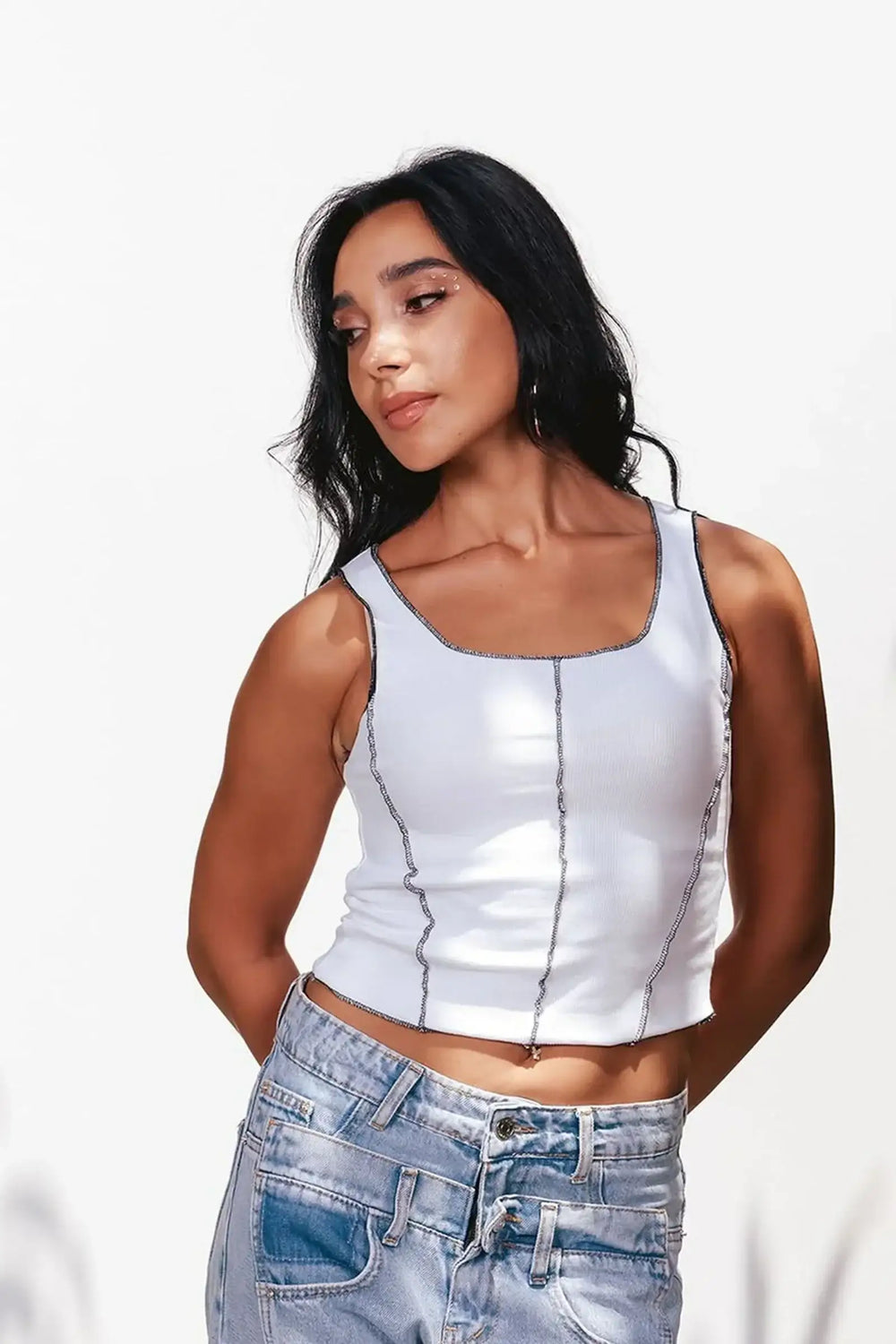 Contrast Stitch Detail Top