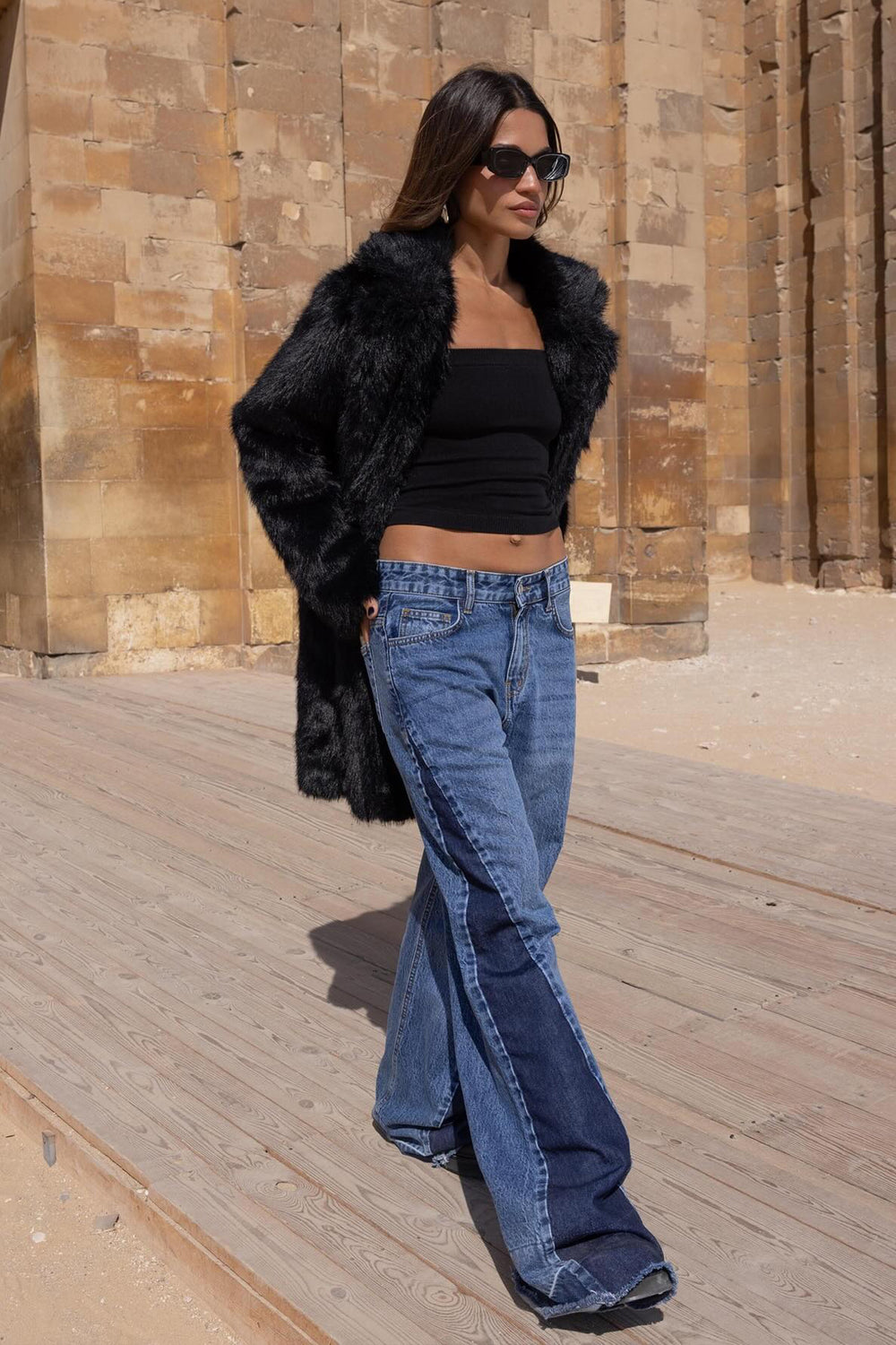 Jeans with Contrasting Panel