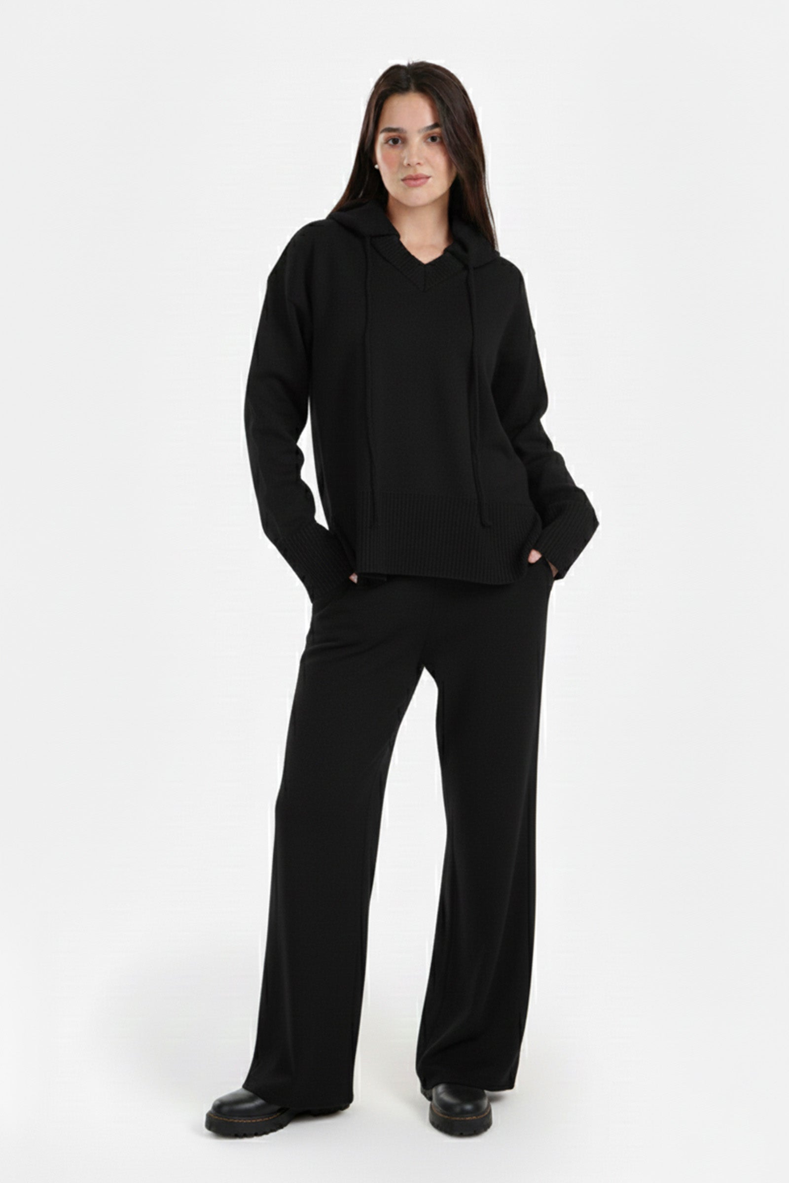 Ribbed V-Neck Lounge Hoodie