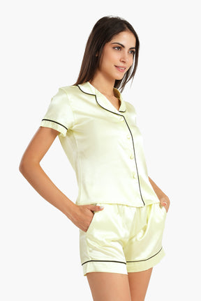 Light Yellow Satin Pyjama Set