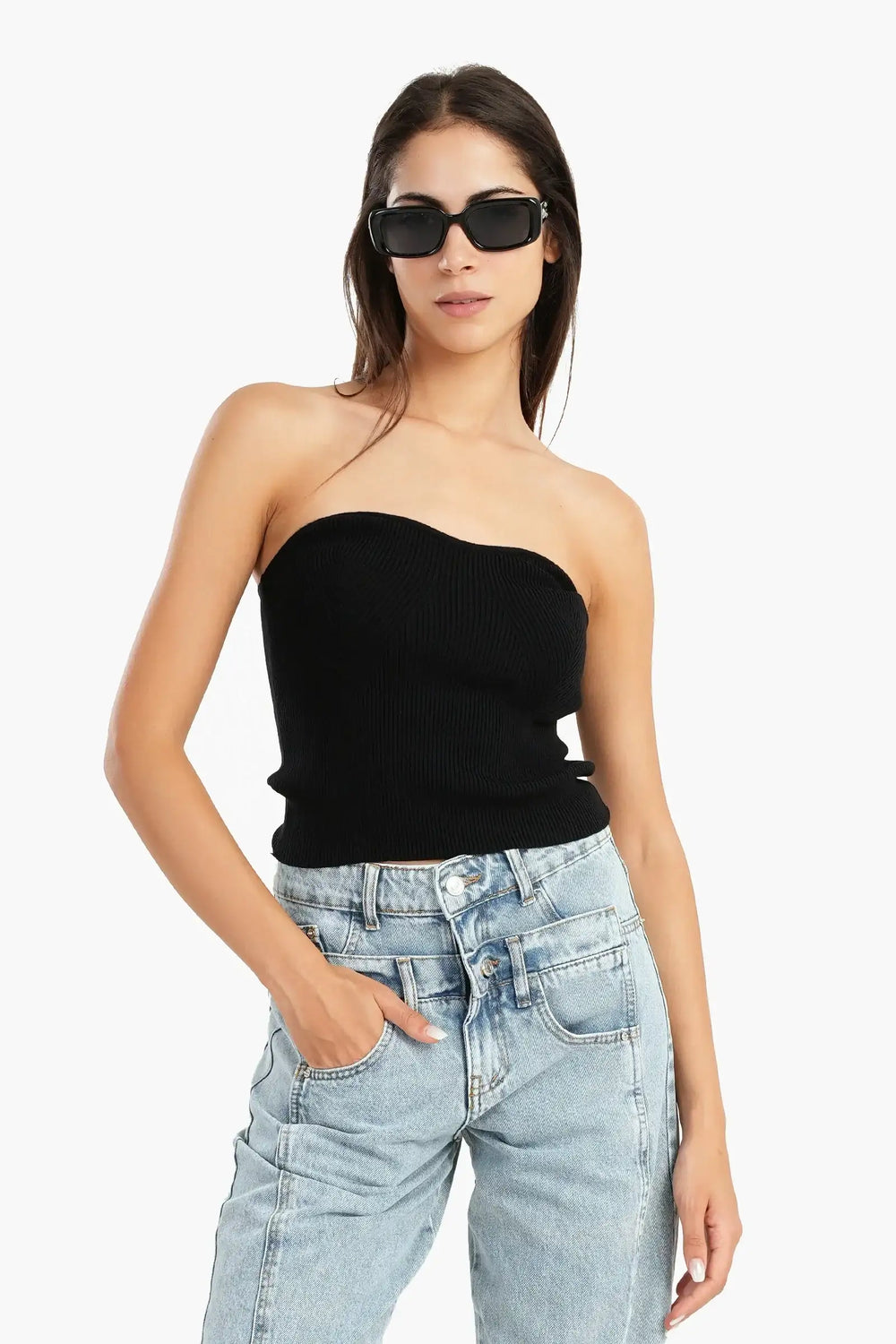 Strapless Ribbed Top