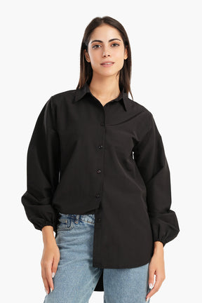 Poplin Shirt with Elastic Cuffs