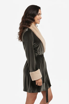 Velvet Robe with Fur Trim