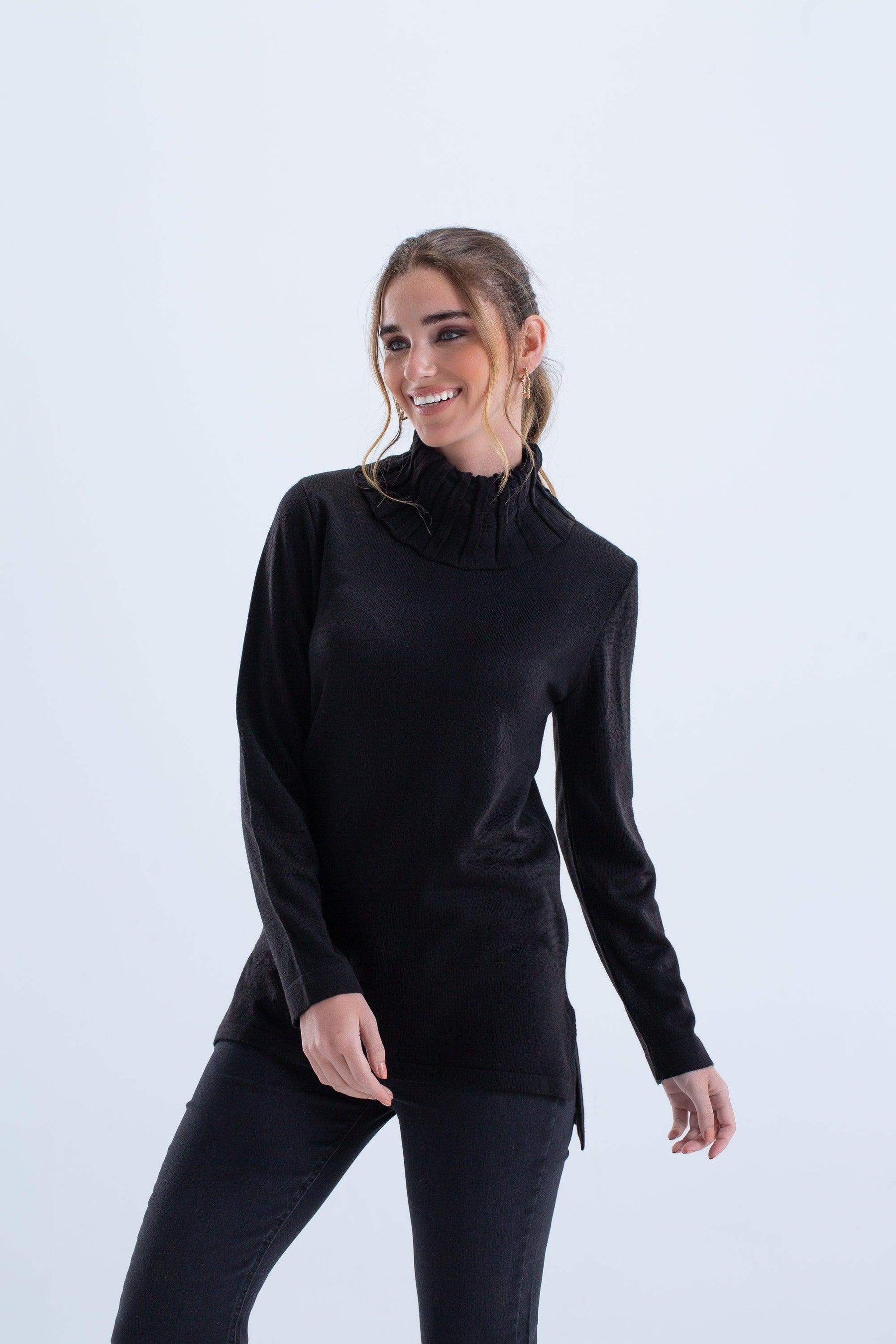 Asymmetrical Black Pullover - Carina - كارينا