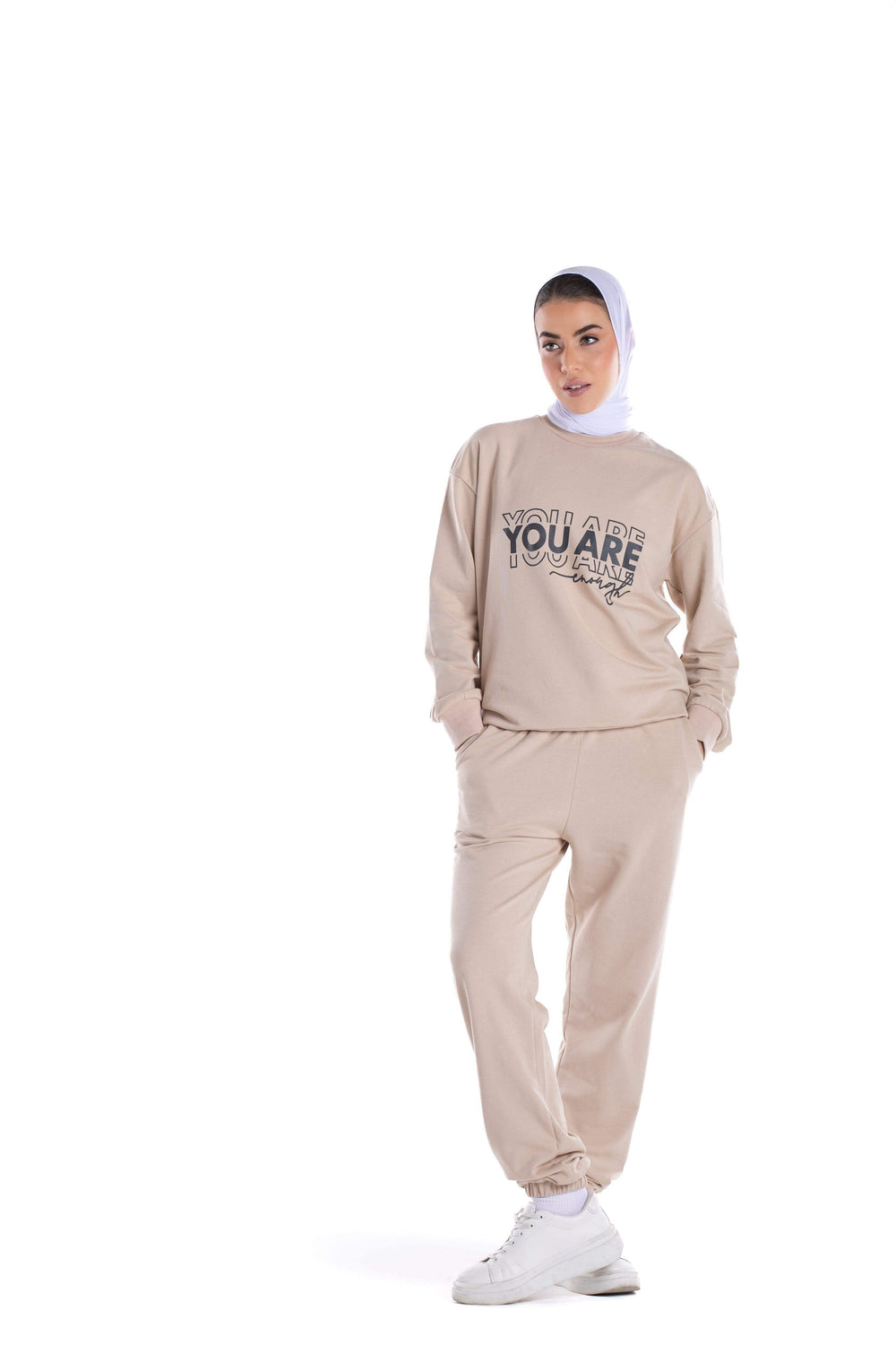Beige Cotton Lounge Jogger - Carina - كارينا
