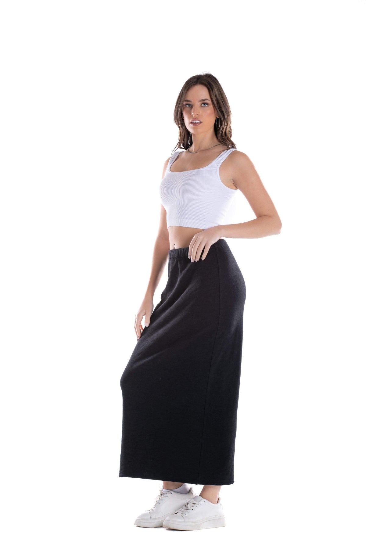 Black Cotton Midi Skirt - Carina - كارينا