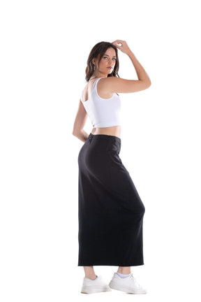 Black Cotton Midi Skirt - Carina - كارينا