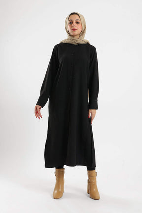 Black Cotton Shirt Dress - Carina - كارينا