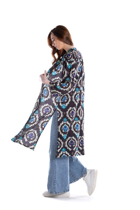 Black Printed Voile Kimono - Carina - كارينا
