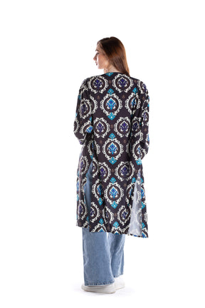Black Printed Voile Kimono - Carina - كارينا