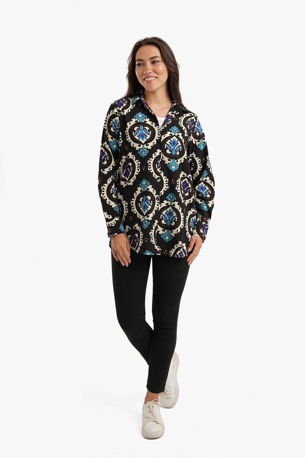 Black Printed Voile Shirt - Carina - كارينا
