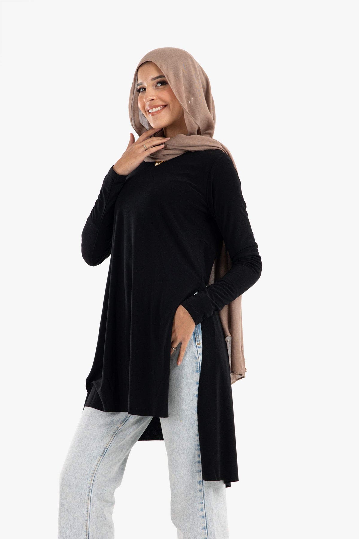 Black Voile Blouse with Slits - Carina - كارينا