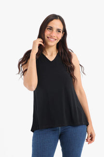 Black Voile Sleeveless Blouse - Carina - كارينا