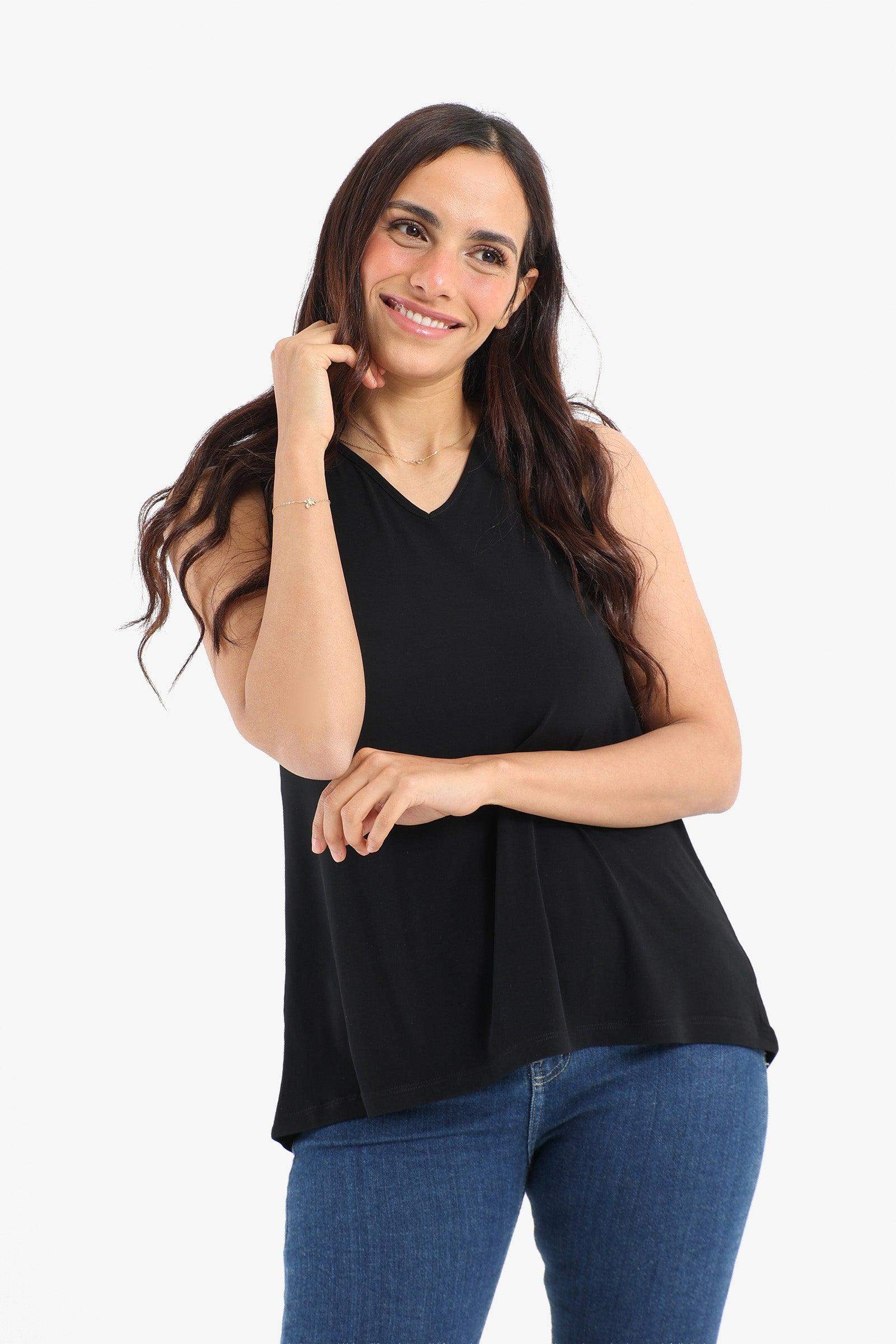 Black Voile Sleeveless Blouse - Carina - كارينا