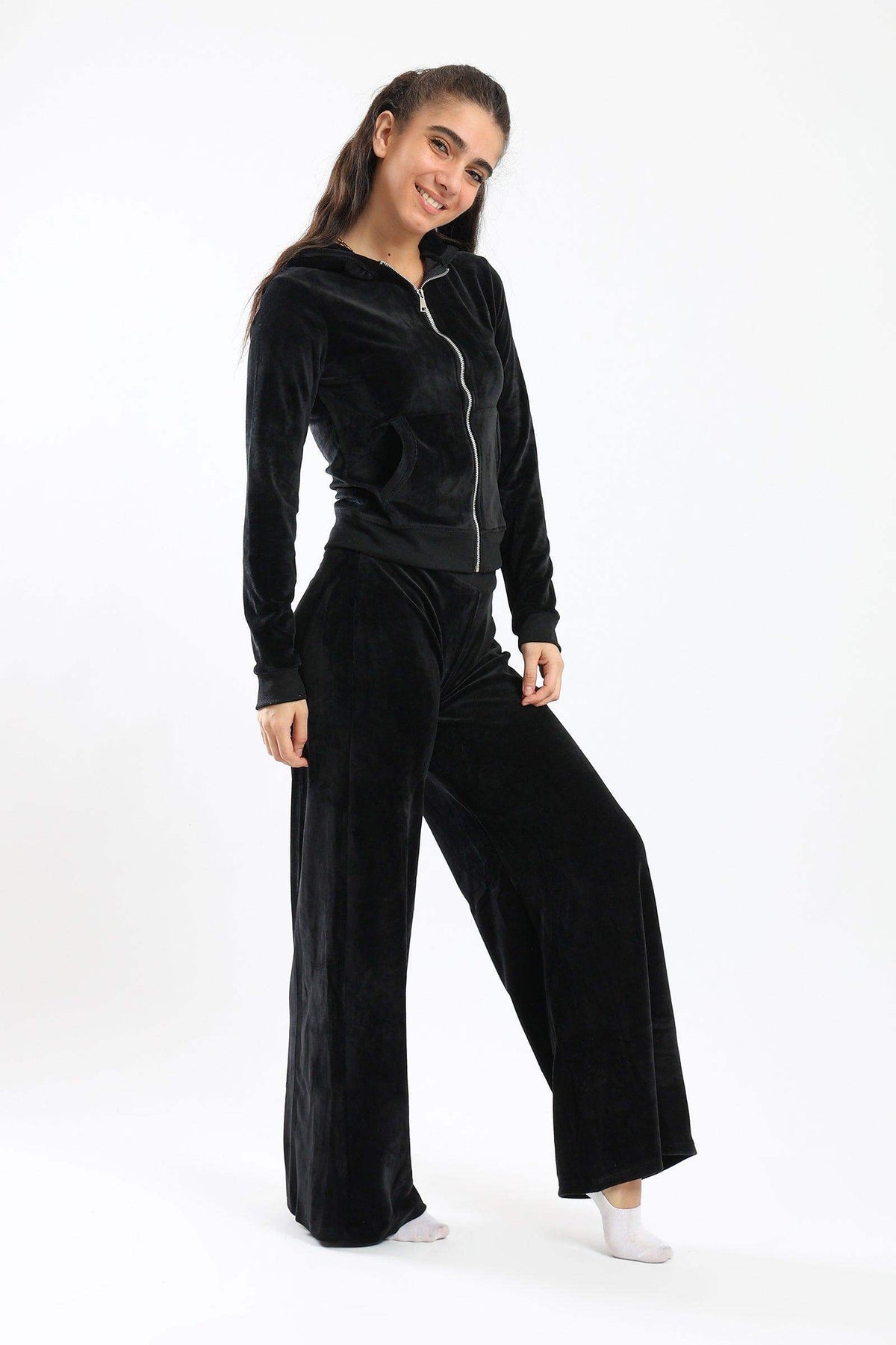 Black Zipper Closure Pyjama Set - Carina - كارينا