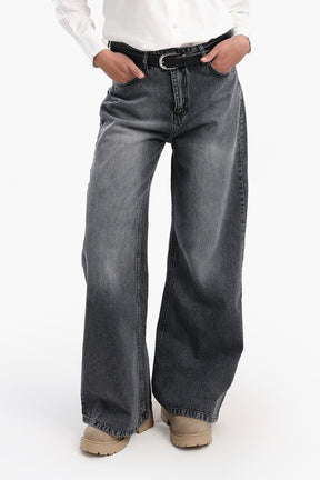 Denim Pants with Button Closure