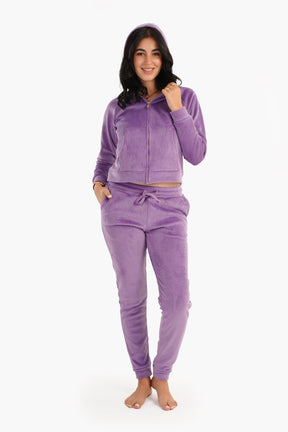 Purple Ribbed Velvet Pyjama Set