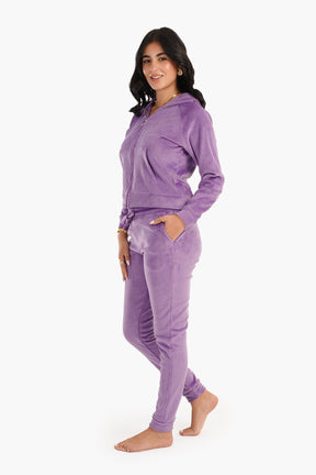 Purple Ribbed Velvet Pyjama Set