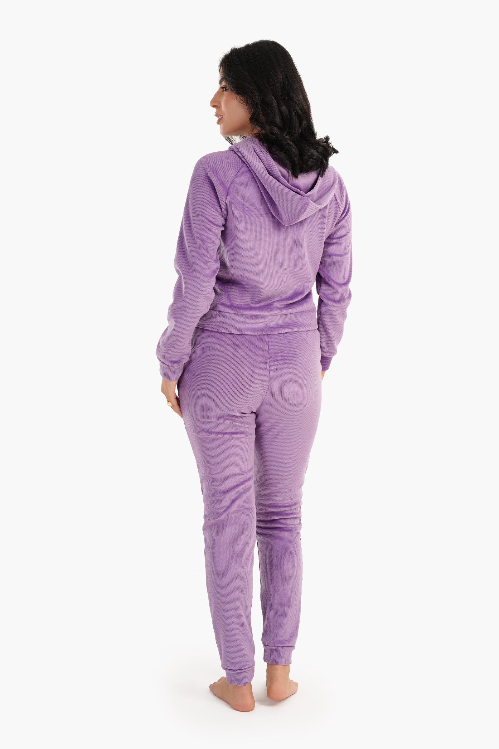 Purple Ribbed Velvet Pyjama Set