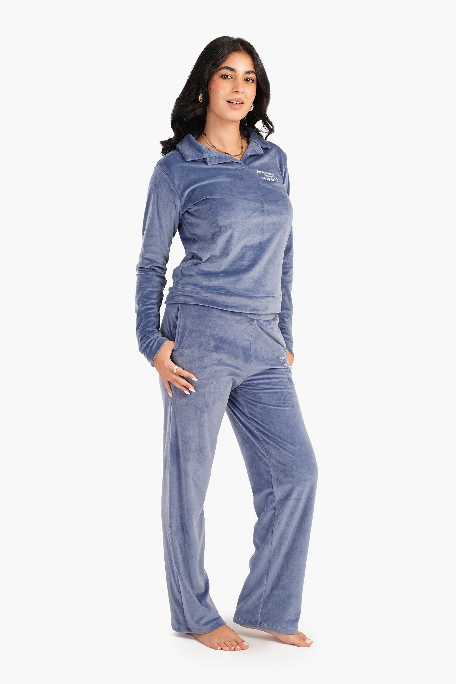 Petroleum Collared Pyjama Set