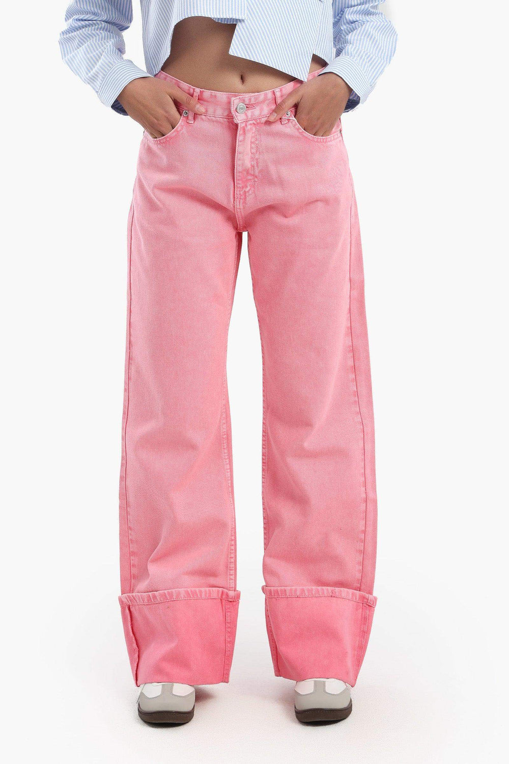 Folded Hem Pink Jeans