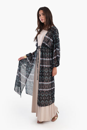 Printed Kimono with Elastic Waist