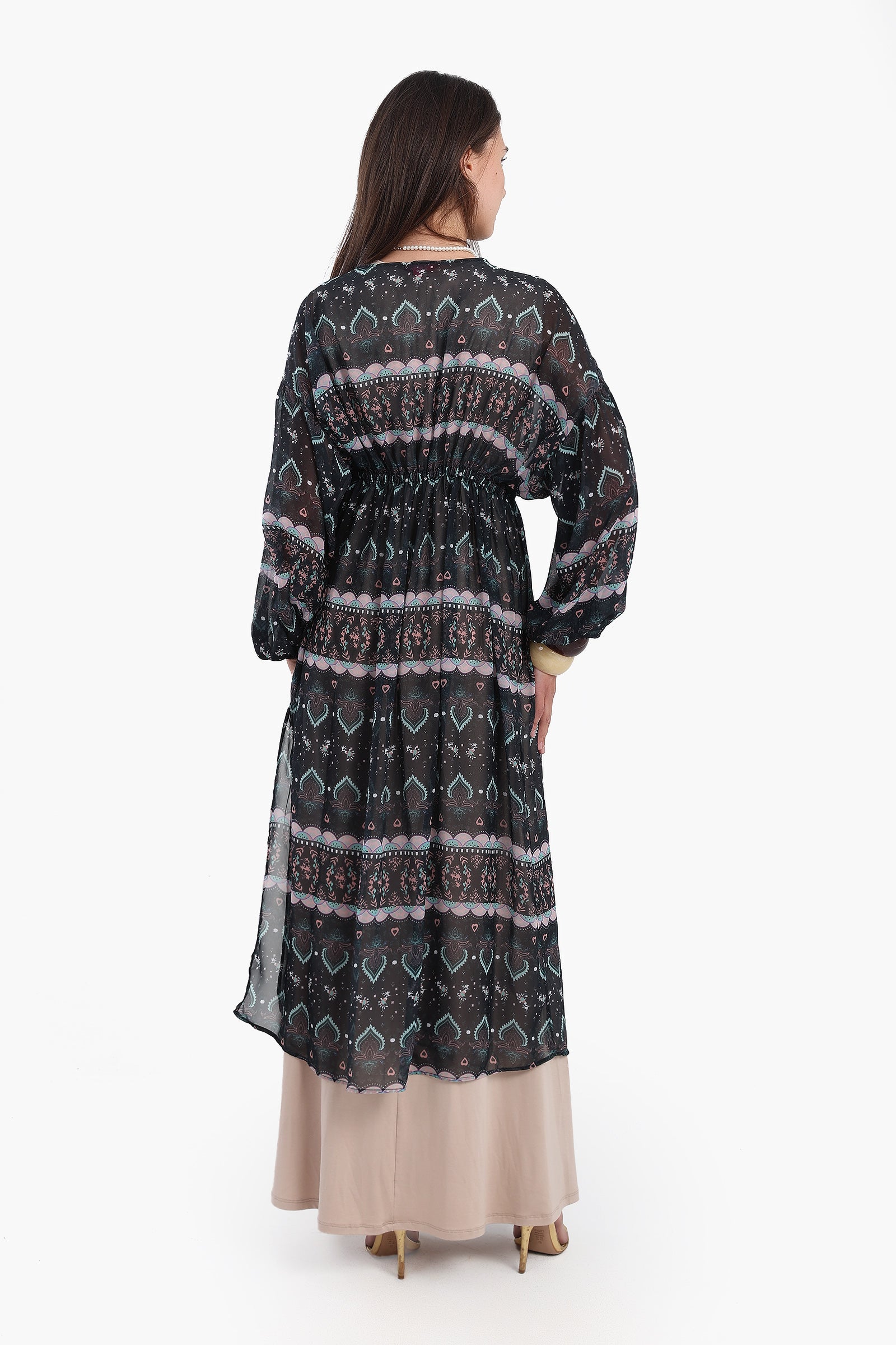 Printed Kimono with Elastic Waist