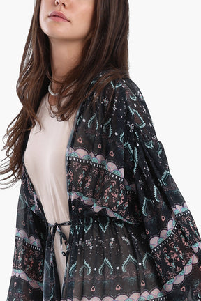 Printed Kimono with Elastic Waist